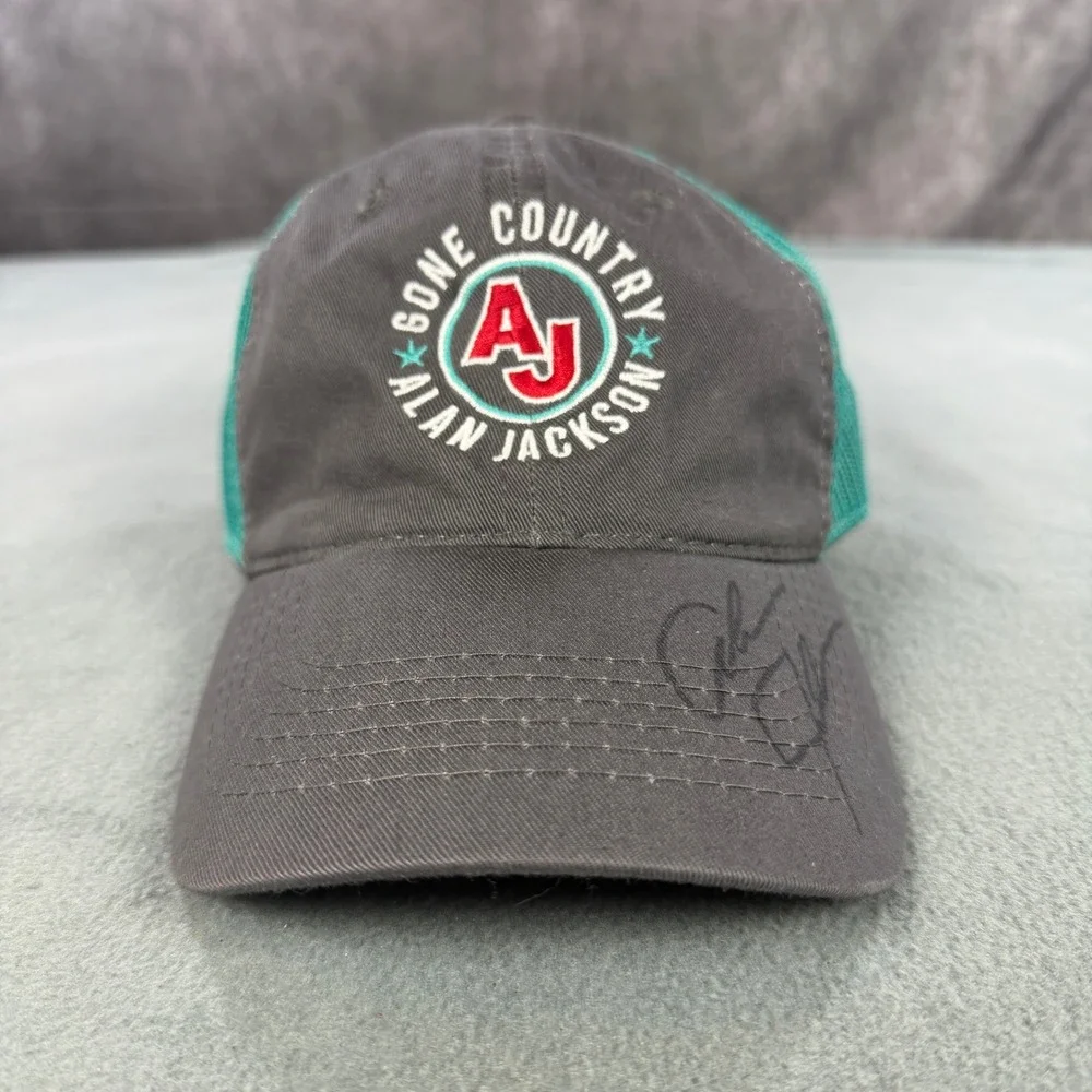 Alan Jackson Signed Gone Country Trucker Hat Grey Teal Outdoor Cap Tour Hat - Picture 1 of 9